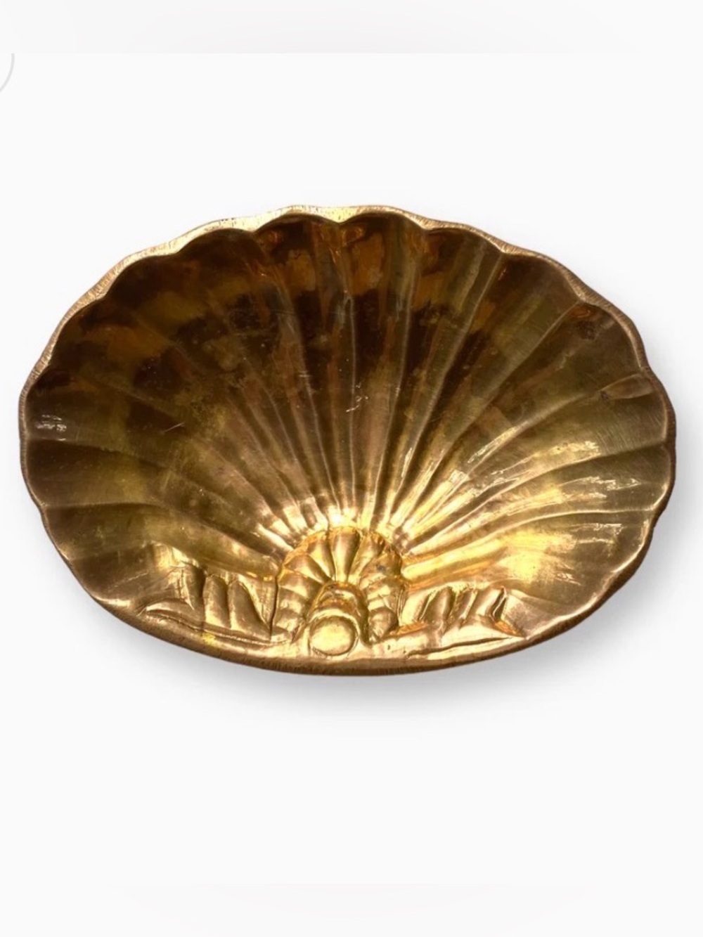 Vintage Brass Coastal Shell Dish - Decorative Scallop Tray - Picture 7 of 7